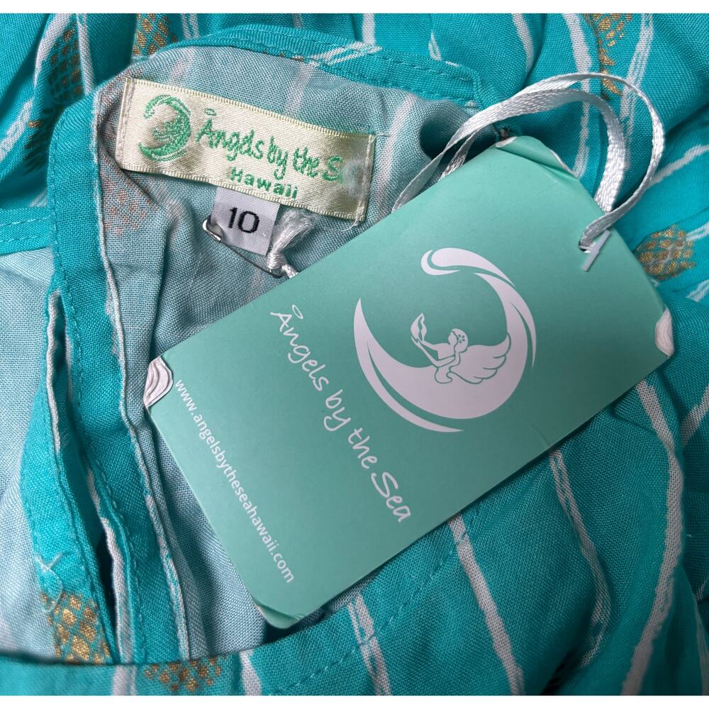 Angels by the Sea Hawaii Girls Dress Pineapple Teal Stripe Rayon Size 10 New - Picture 6 of 8